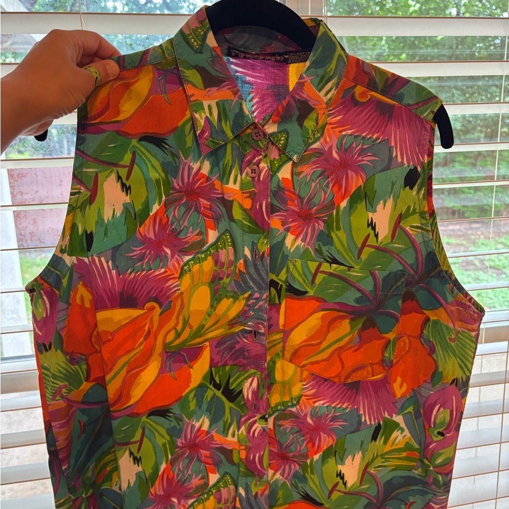 Vintage 80’s Floral Sleeveless Blouse, Summer Fun
